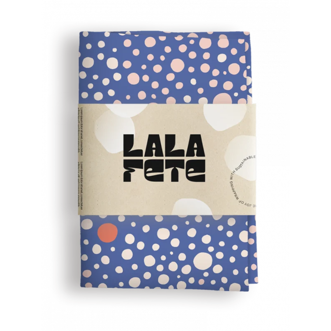 lalafete inpakdoek blauw dots verpakt