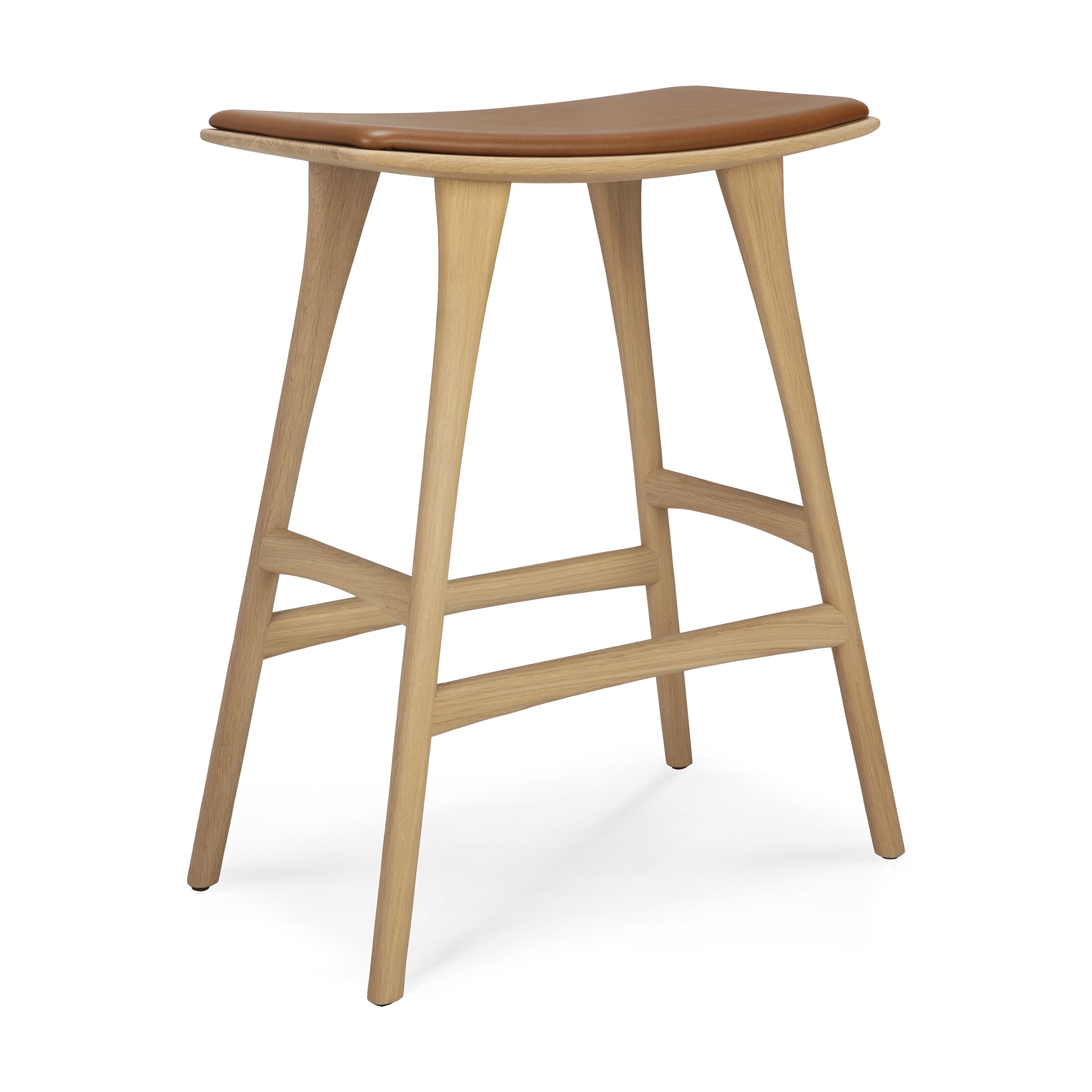 ethnicraft 53050 osso hoge kruk eiken cognac leren zitting product foto