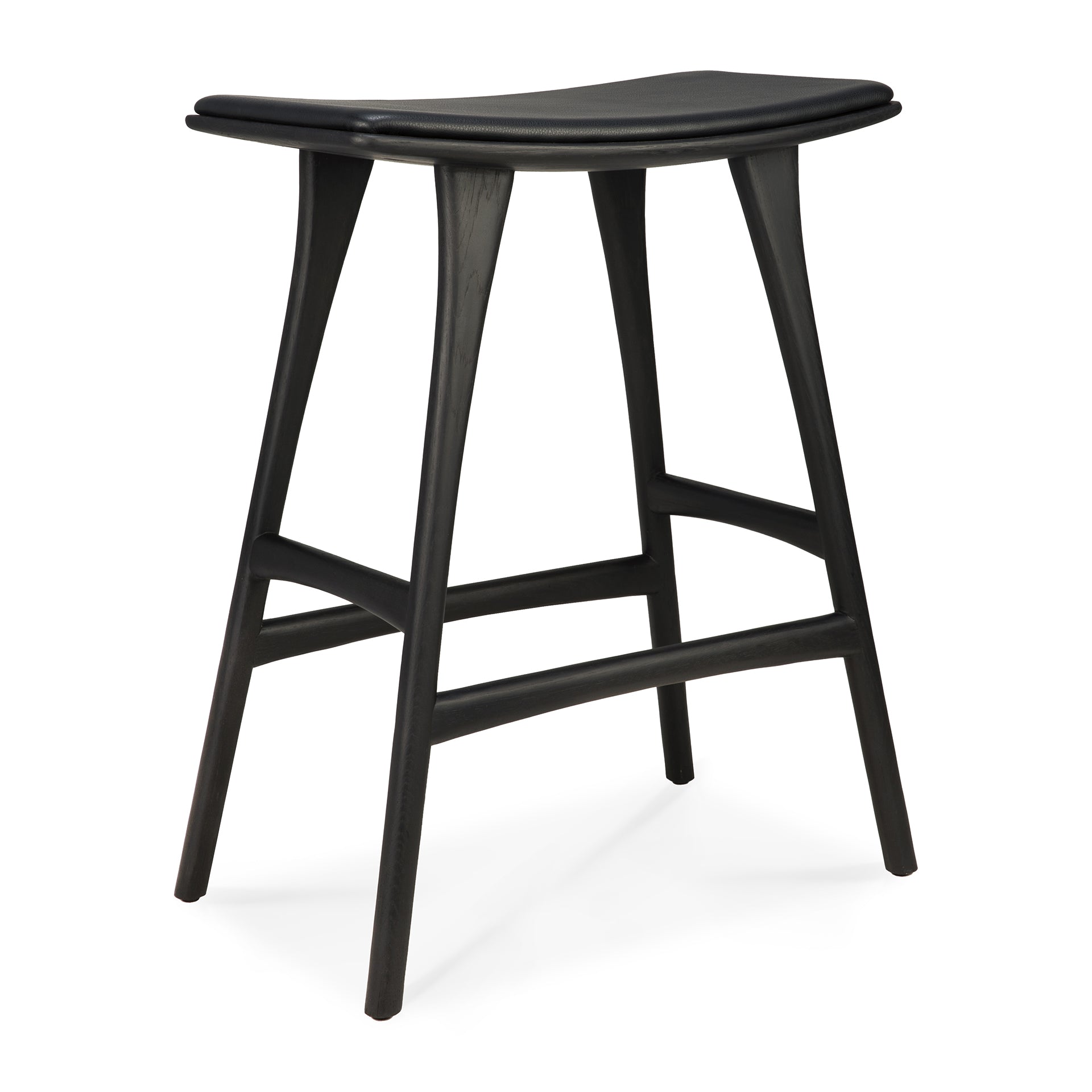 ethnicraft 53051 osso hoge kruk zwart gelakt leren zitting product foto