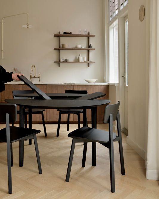 Ethnicraft extendable round dining table Bok black oak